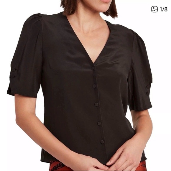 Frame 100% silk $275 Black Satin Button-Up Blouse - Picture 2 of 6